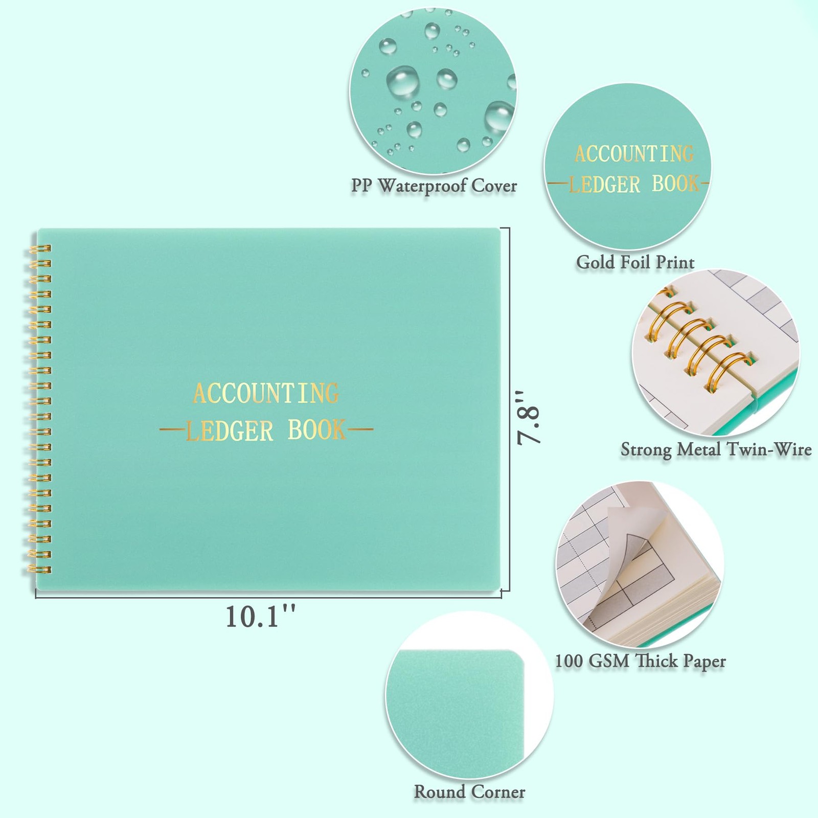 HAUTOCO Accounting Ledger Book for Small Business 10.1 x 7.8”, Blue