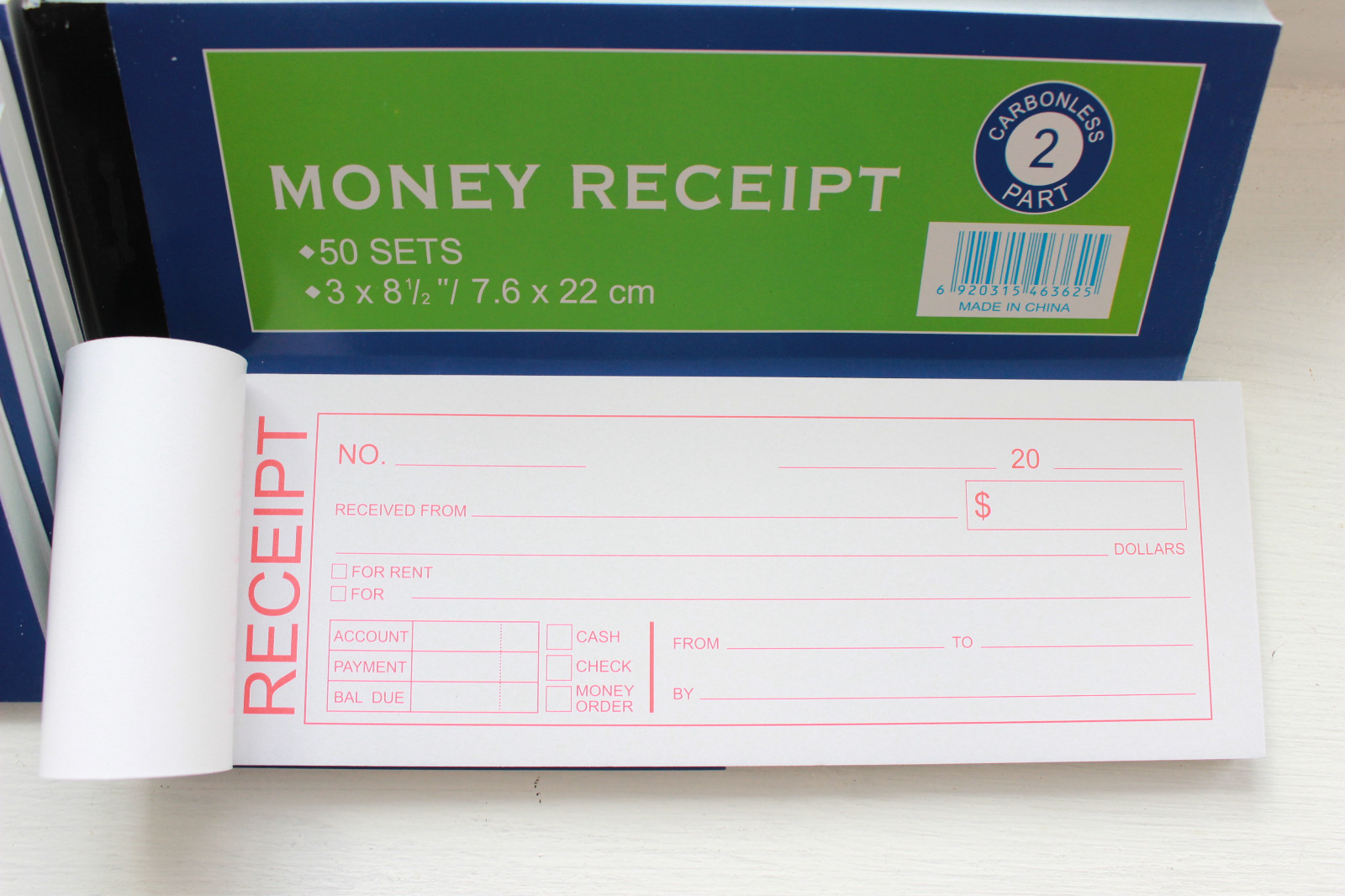 10X Rent receipt Cash Money record book 2 part 50 sets duplicate form Carbonless