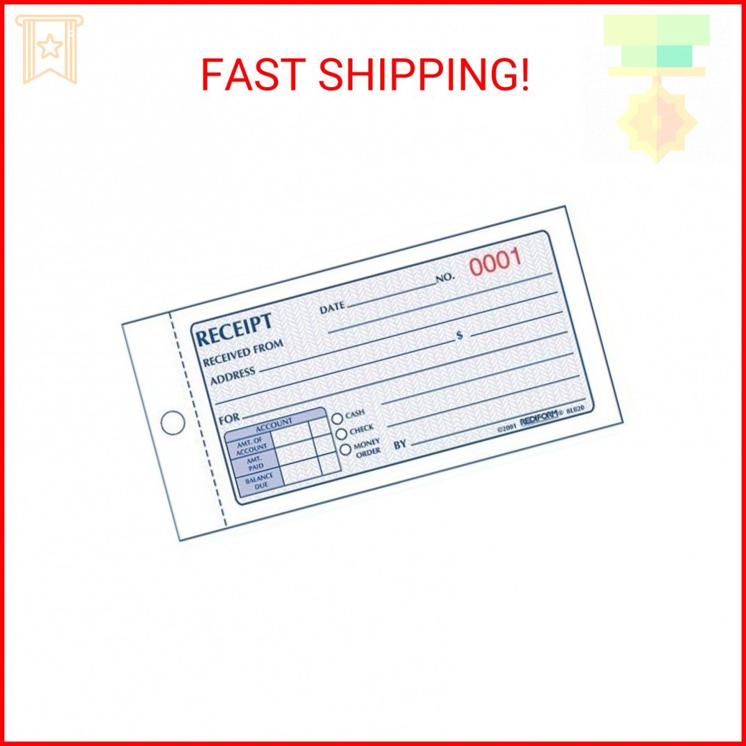 Rediform Small Money Receipt Book, Two-Part Carbonless, 2.75 x 5, 50 Forms Total