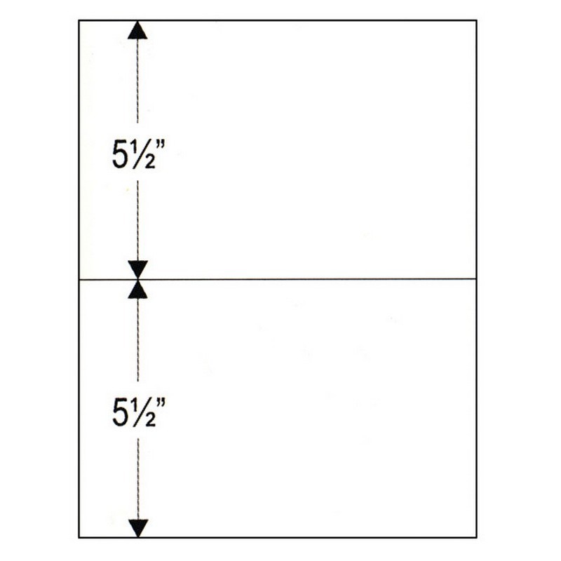 8-1/2″ x 11″ Laser Cut Sheet, 24# White Stock, 1 Horizontal Perforation 5-1/2″