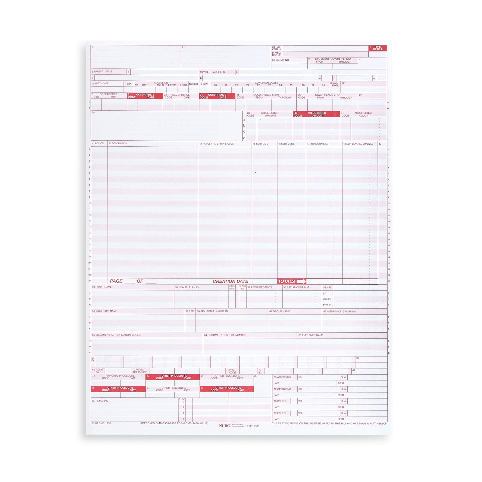 500 UB04 Claim Forms, CMS 1450 Health Insurance Claim Forms for Hospitals and…