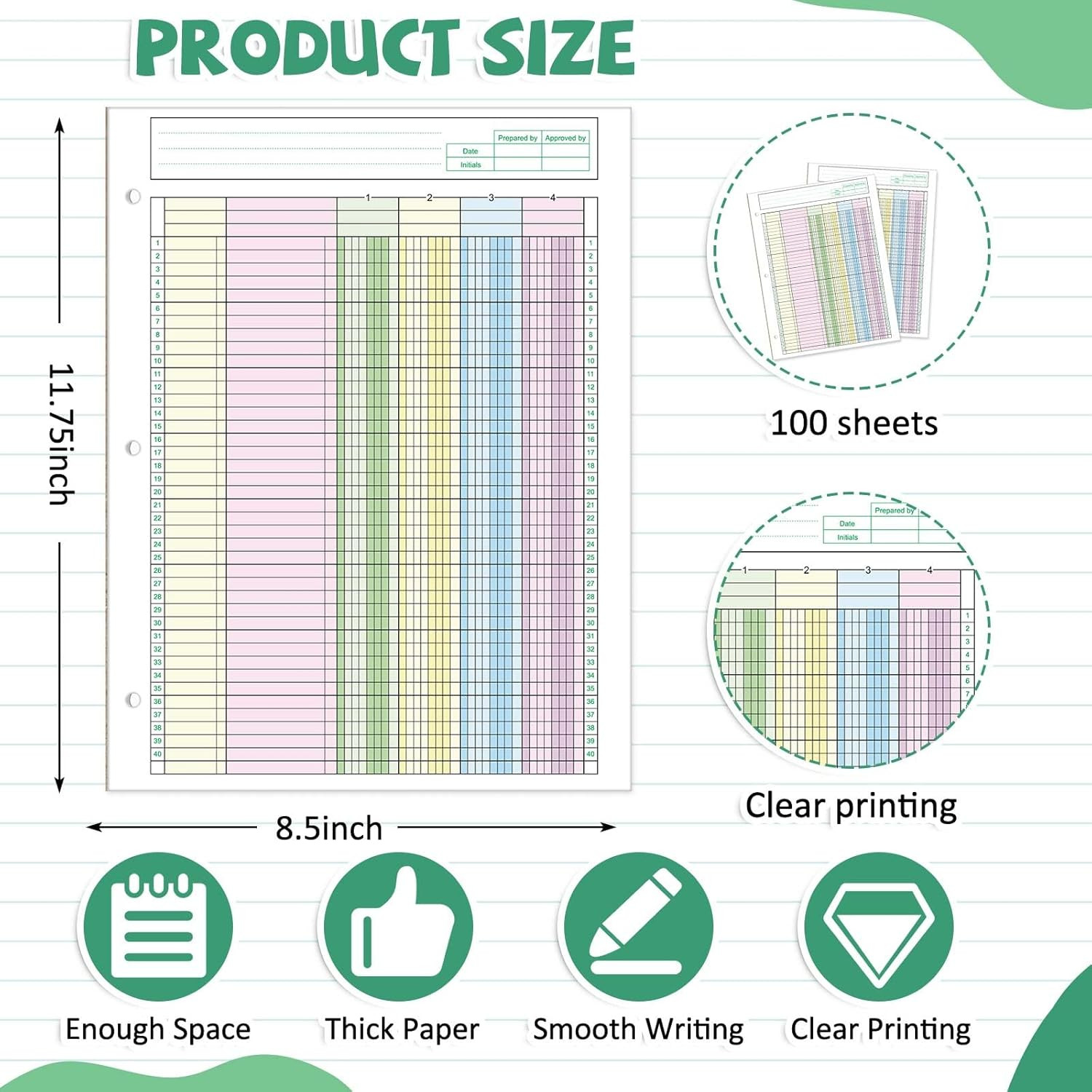 2 Pads 4 Column Ledger Book Colorful Analysis Pad 8.5″ X 11″ 100 Sheets 4 Column