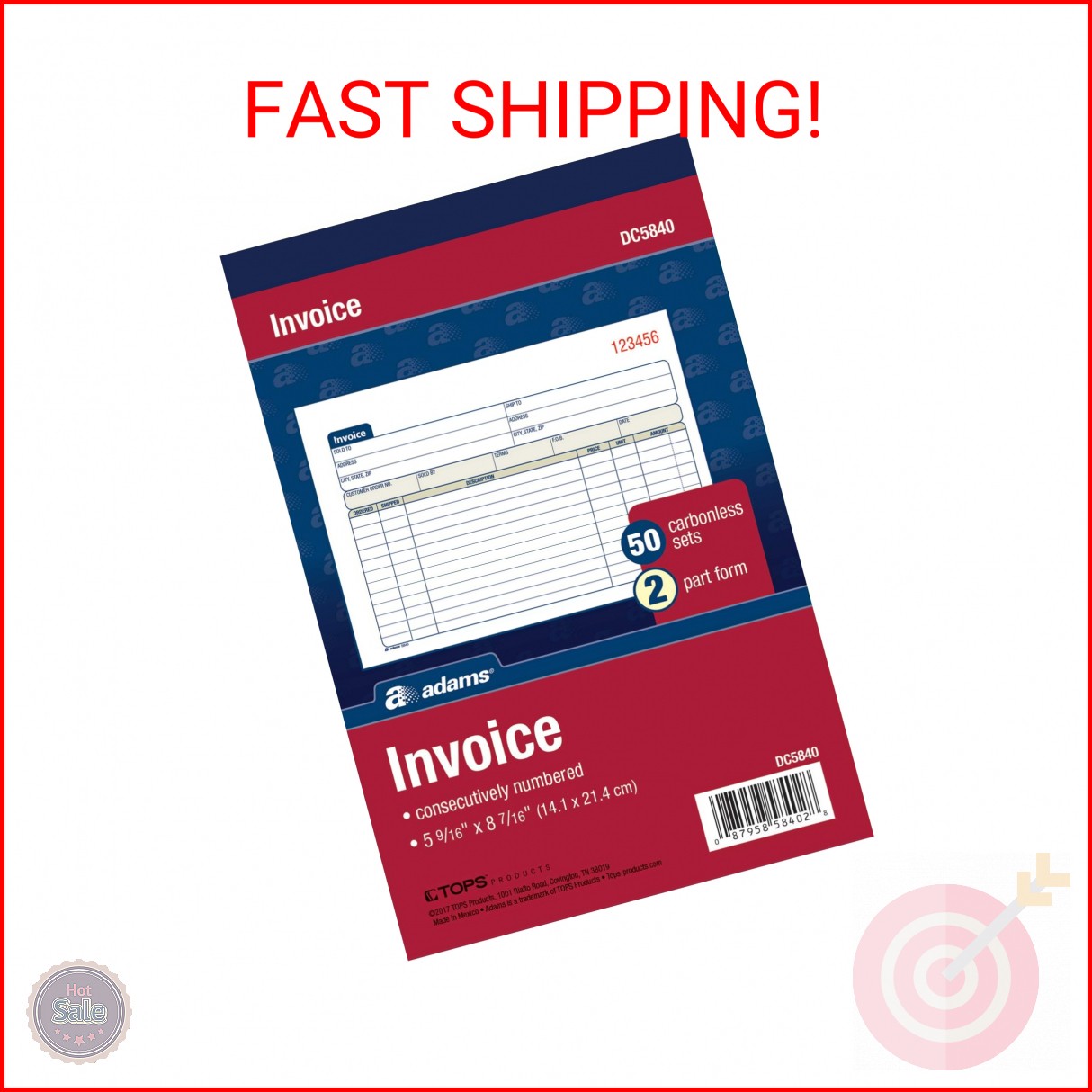 Adams Invoice Book, 2-Part, Carbonless, 5-9/16 x 8-7/16 Inches, 50 Sets per Book