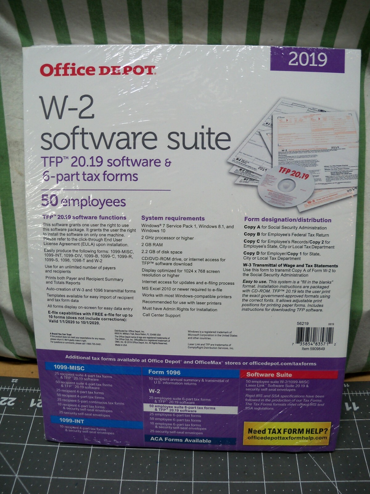 Office Depot W-2 Software Suite 2019 2-Up 6-Part 50 Pk Laser Tax Forms Staple W2
