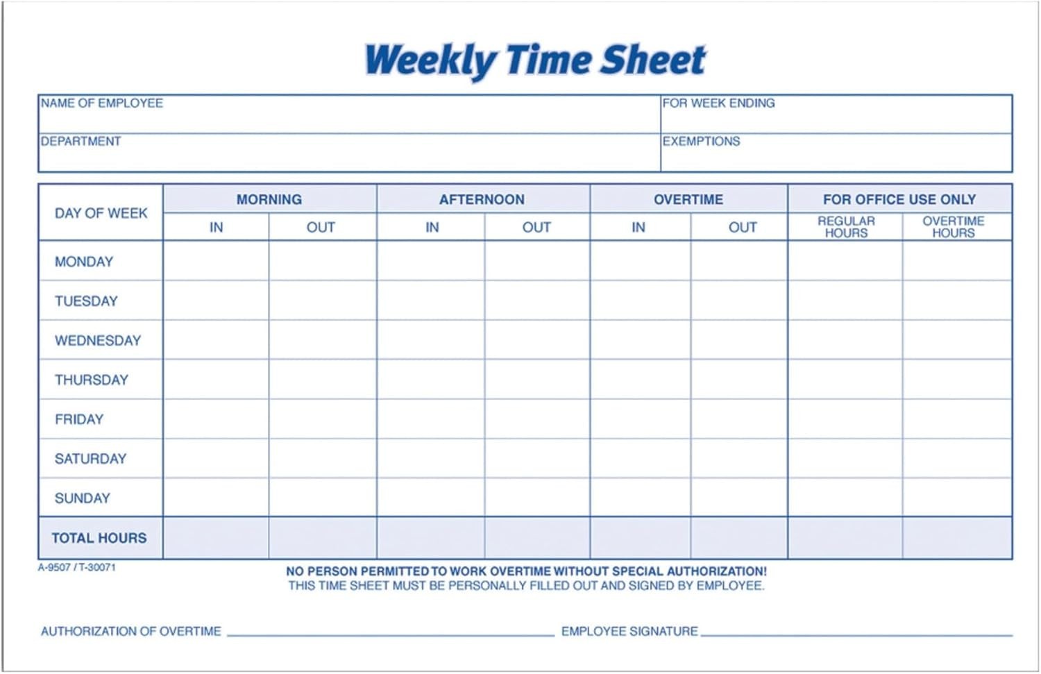 Weekly Time Sheet, 1-Part, 5.5 x 8.5 Inches, Blue/White, 100 Sheets Per Pad, …