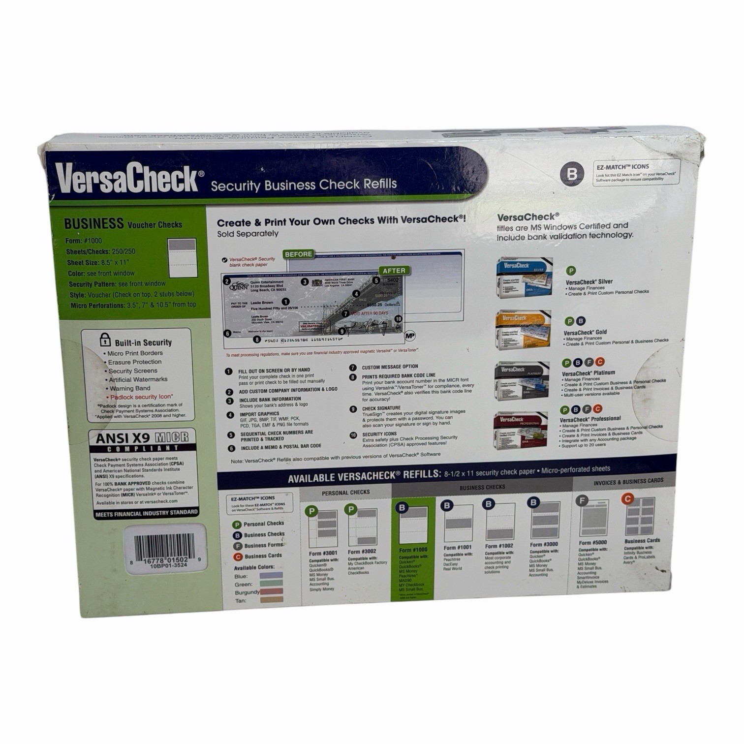 Versacheck Security Business Voucher Check Refill Form #1000 Unopened Sealed