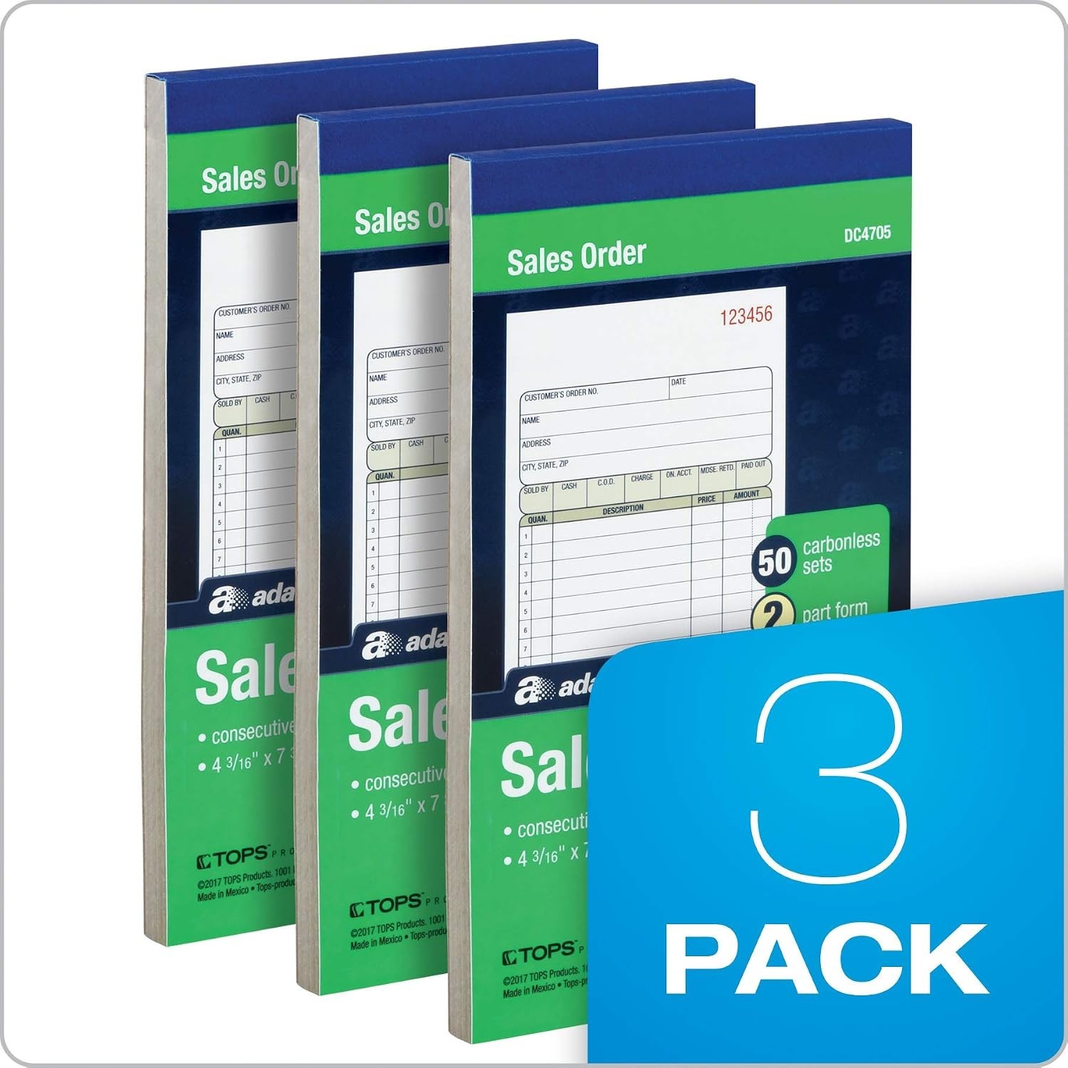 Compact Carbonless Sales Order Book – Bound Cover with 50 Two-Part Forms, 3 Pack