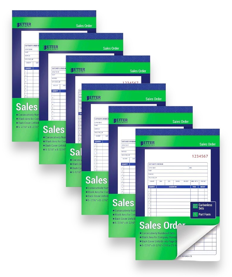 6x Large Sales Order Books, 2-Part Carbonless (White/Canary Yellow), 5-7/16 x 8-