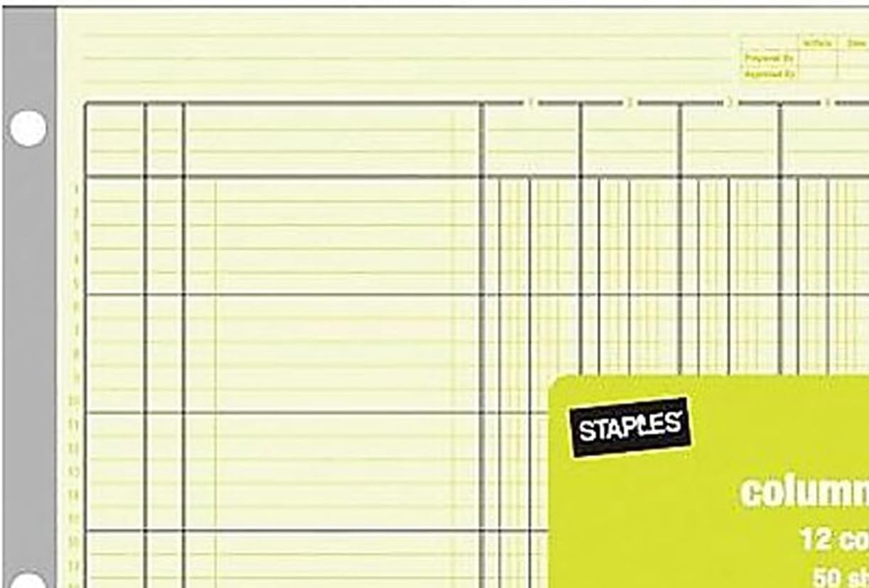 Staples Columnar Book, 12‑Column Accounting Ledger, Green Analysis Record Book,