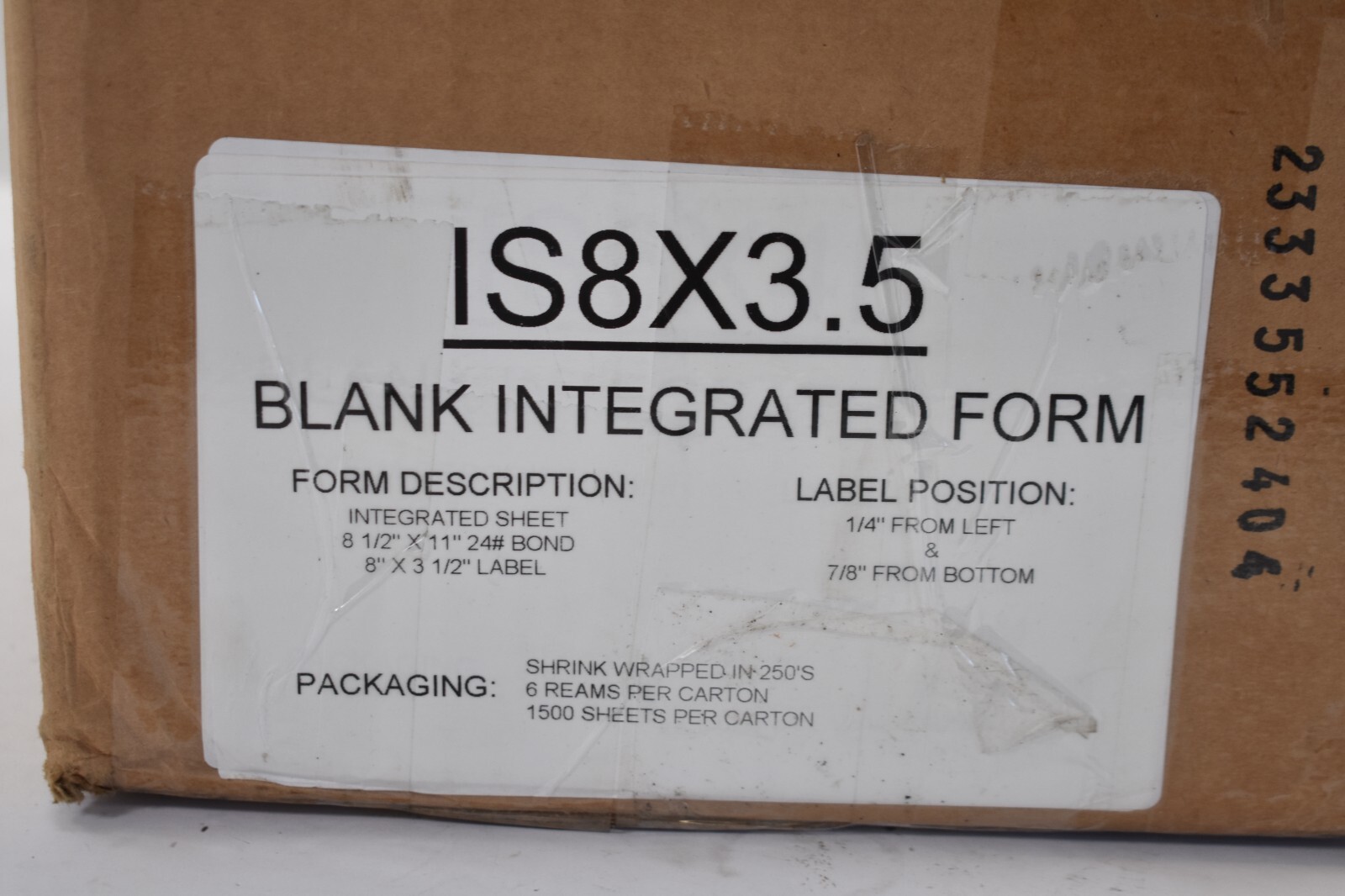 1500 Pack Blank Integrated Forms IS8X3.5 8-1/2″ x 11″ 24# Bond 8″ x 3-1/2″ Label