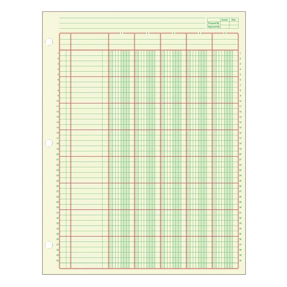 Adams Columnar Analysis Pad 5 Column Accounting Ledger 50 Sheets Green Paper