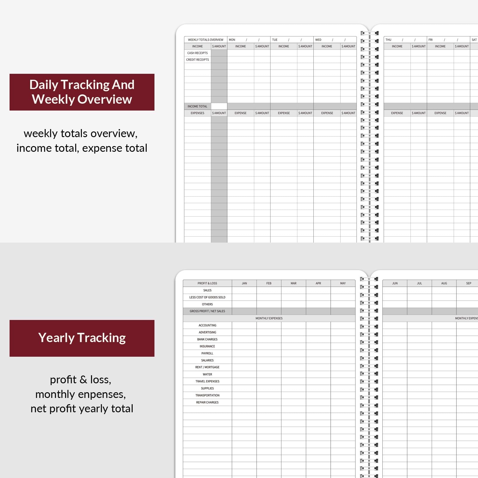 Income and Expense Log Book – Bookkeeping Record Medium, Red