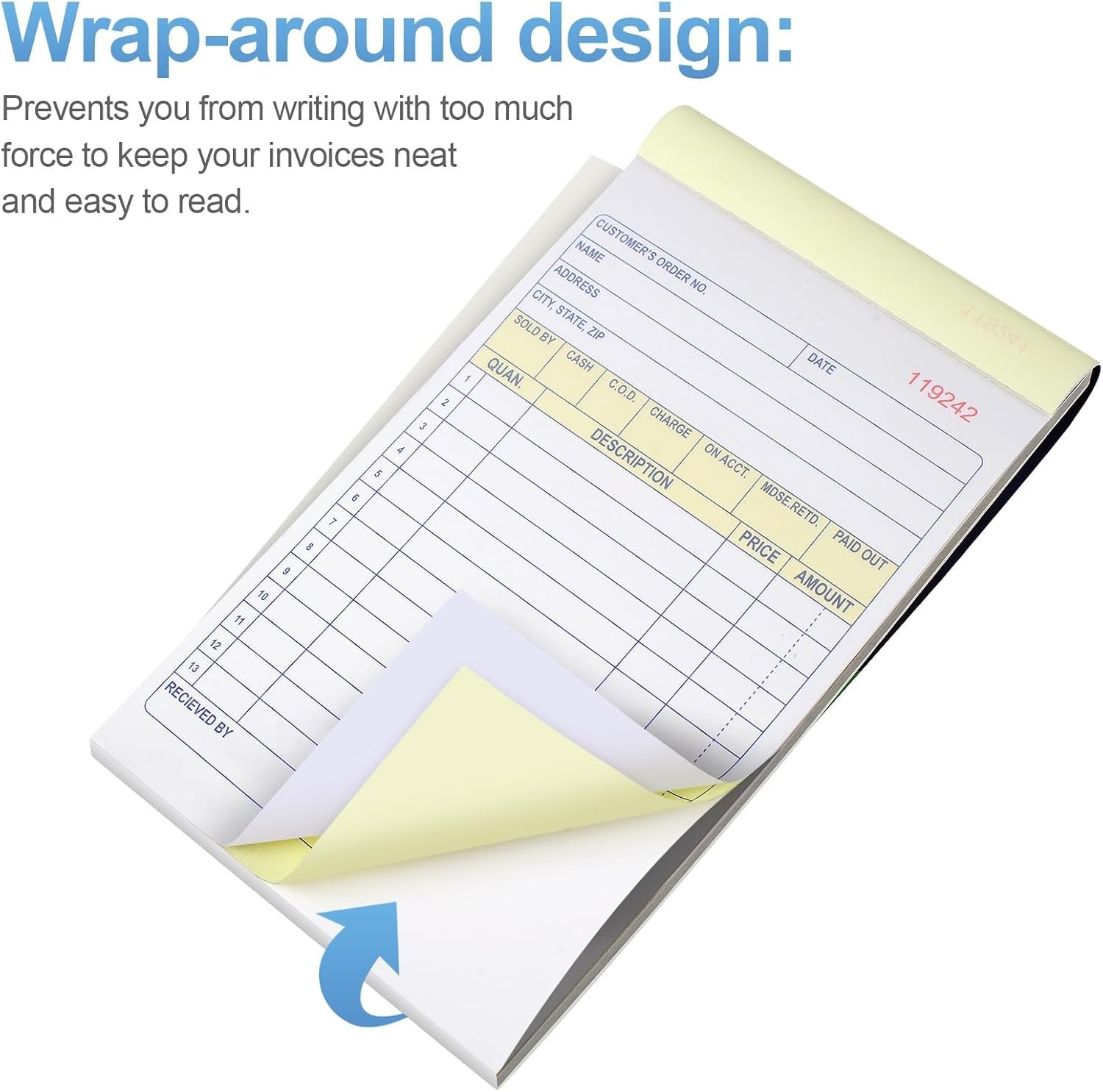 4 Pack Receipt Book, 4.17inx7.2in Receipt Book with Carbon Copies, 2-Part …