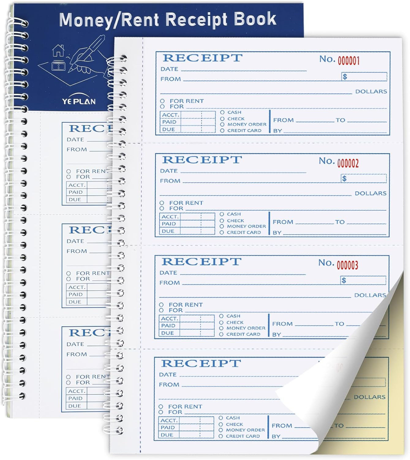 Single Book,Money Rent Receipt Book,7.9X11.22 Inches,2 Part Carbonless,Cash