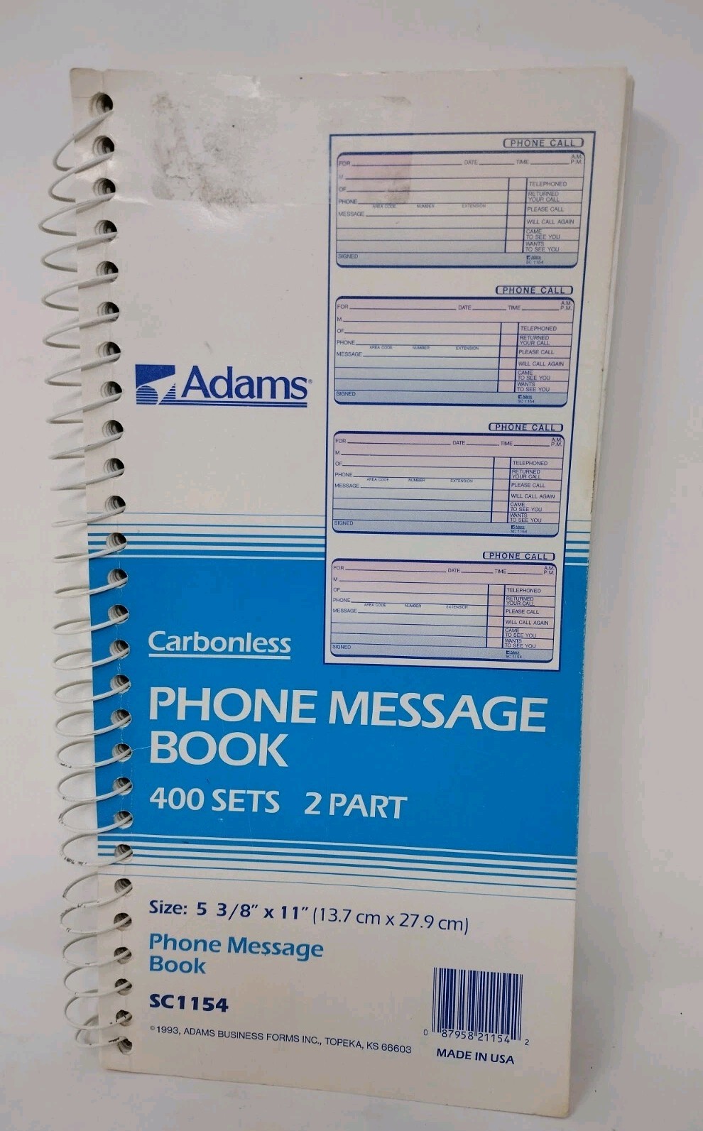 VTG 1993 Adams Phone Message Book, 2-Part Carbonless SC1154 New