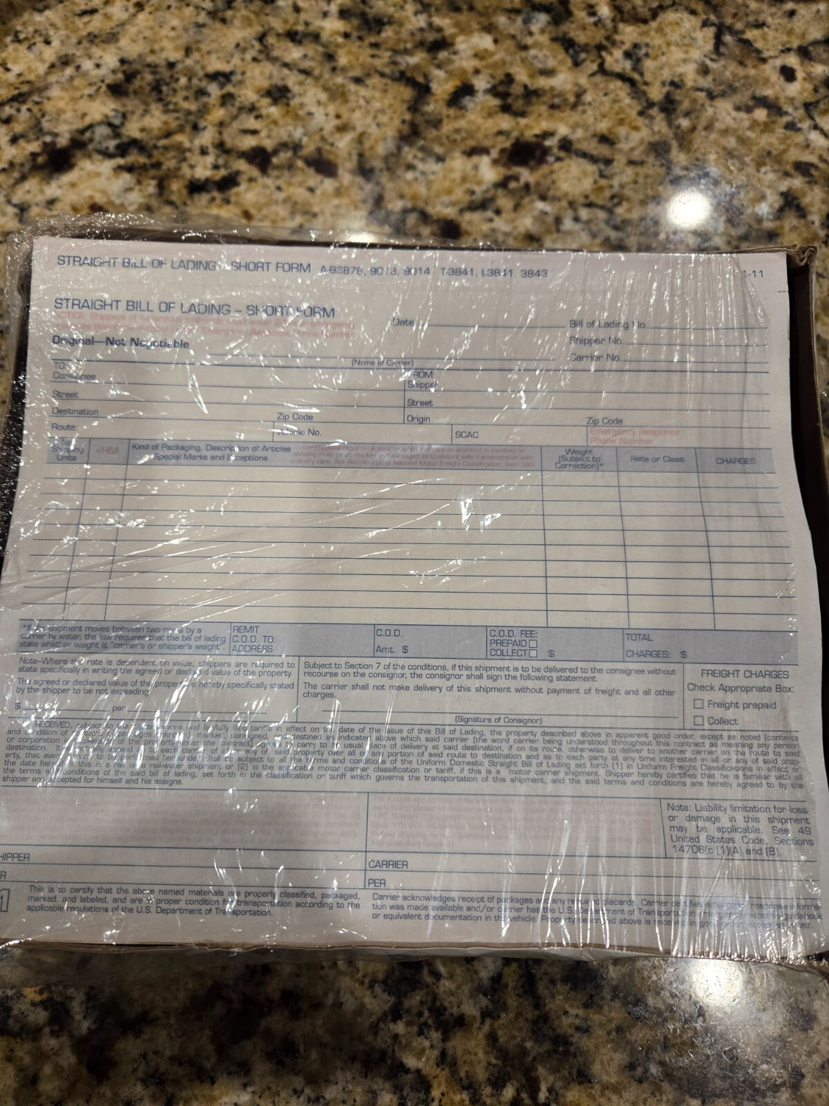 Adams Bill of Lading Short Form, 8-1/2 x 7-7/16 Inches, White, 3-Part, 250-Count
