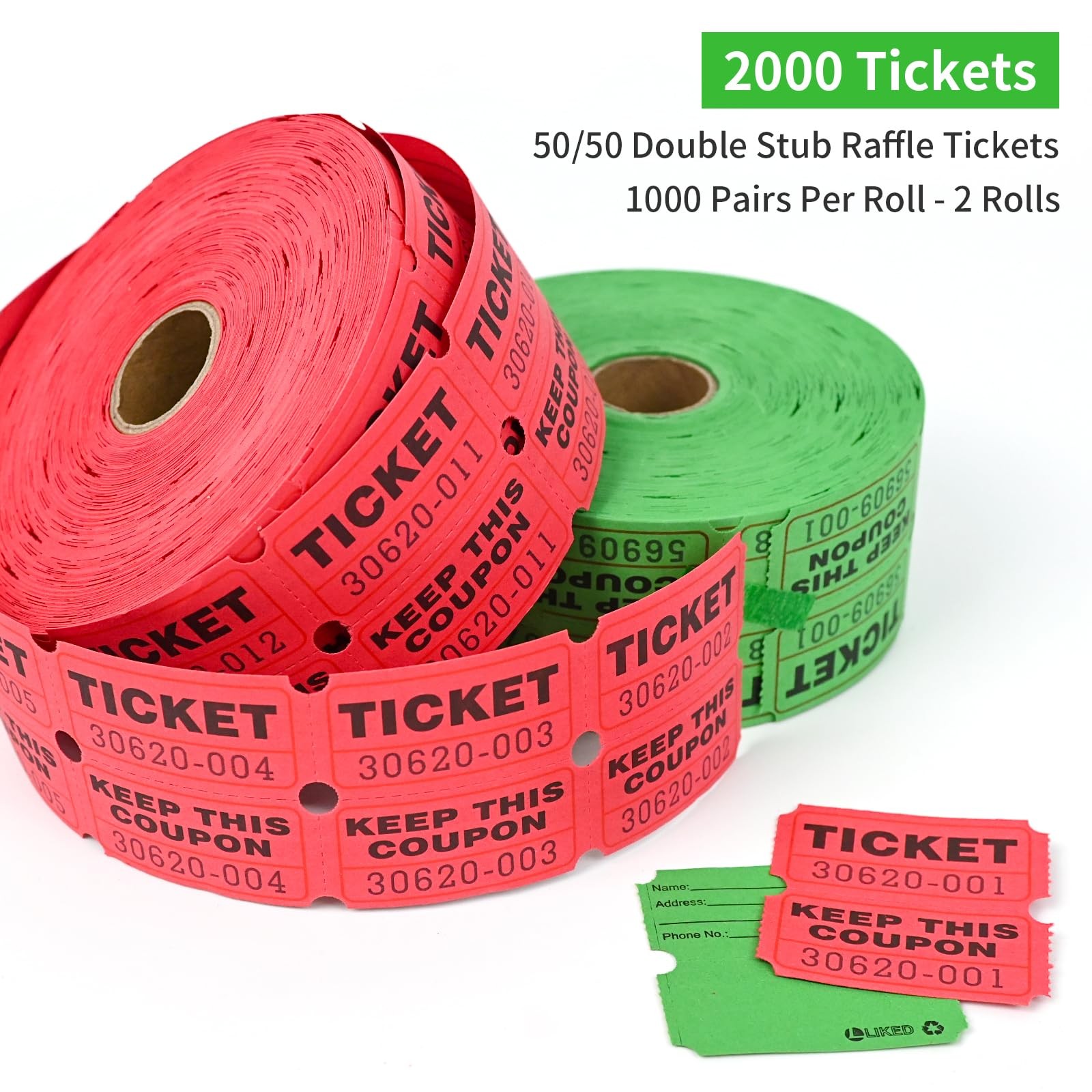 L LIKED 4000Pcs (2000 Pairs) Raffle 4.5″ x x 6″, 2000-red and Green