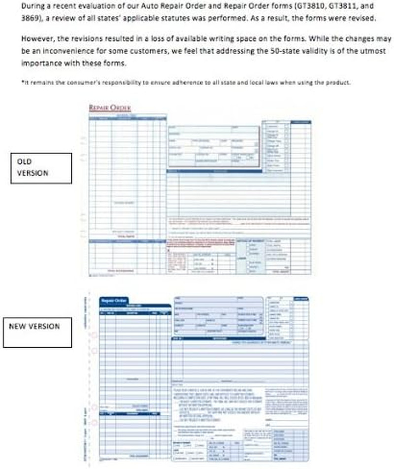 Adams Garage Repair Order Forms White and Canary , 8.5″ X 11.44″, 3 Part 50 Sets