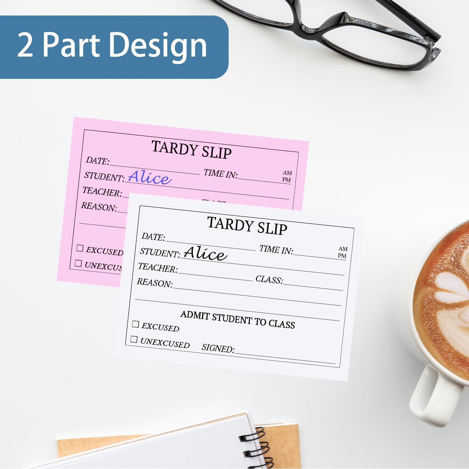 800 PCS 2 Part Carbonless Tardy Books Slip Passes School White Pink Perforated
