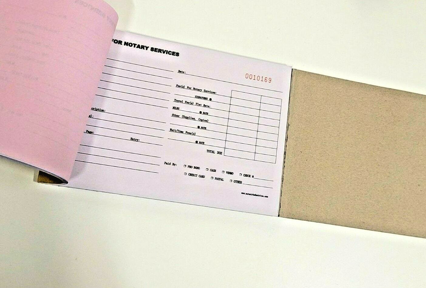 3-pack Receipt for Notary Services Book 50 x 2-ply Duplicate Pink/White Public