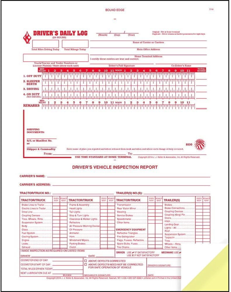 J. J. & Inc. 2-In-1 Driver Daily Log 10-Pk. Detailed Driver