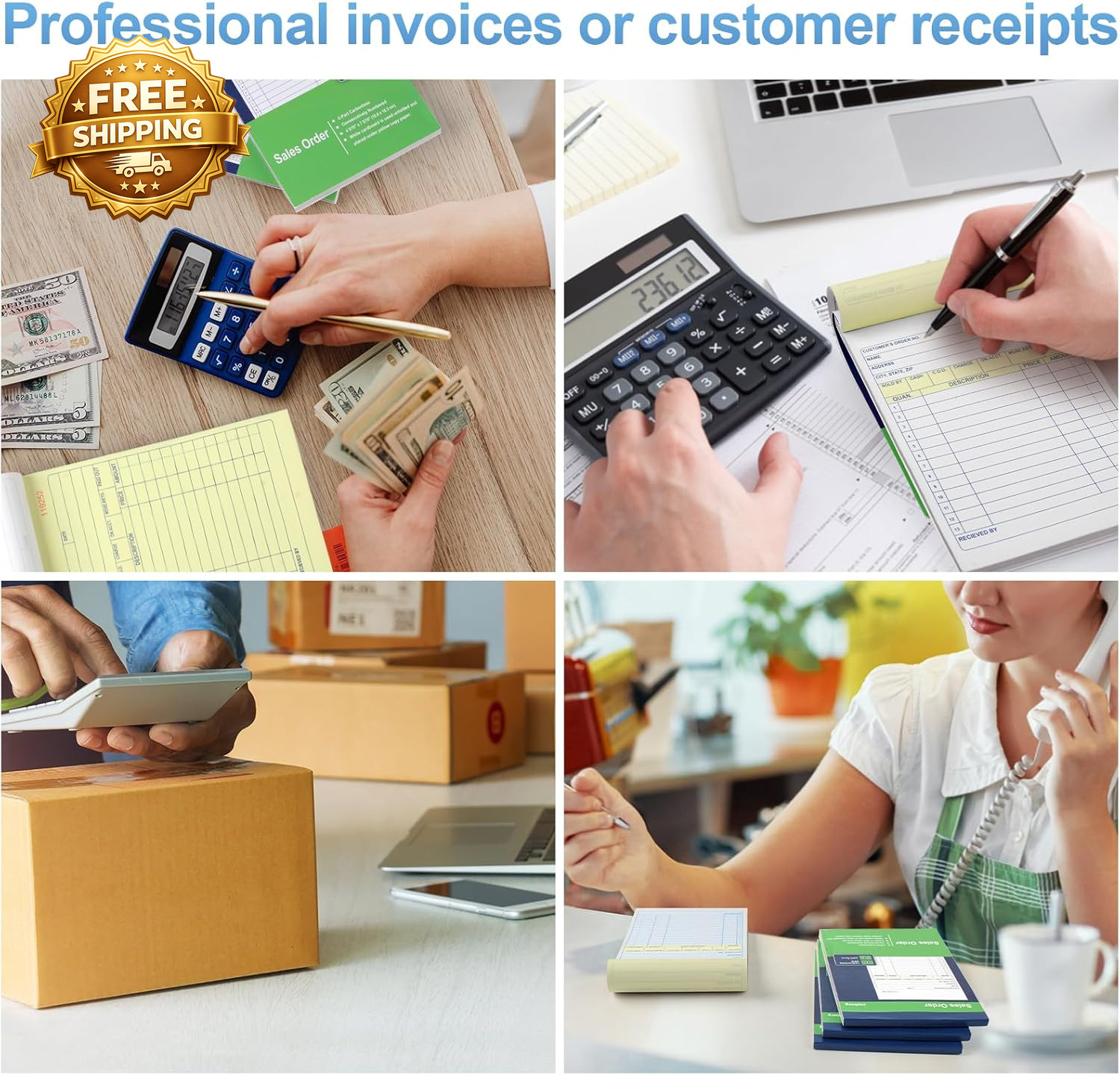 4 Pack Sales Order Book 4.17Inx7.2In Receipt Book with Carbon Copies 2-Part