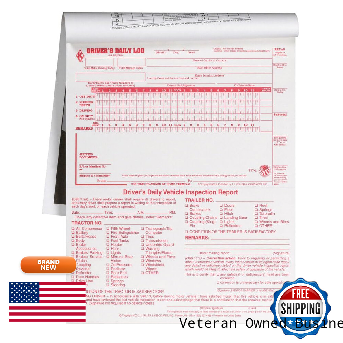 J. J. & Inc. 2-In-1 Driver Daily Log 10-Pk. Detailed Driver