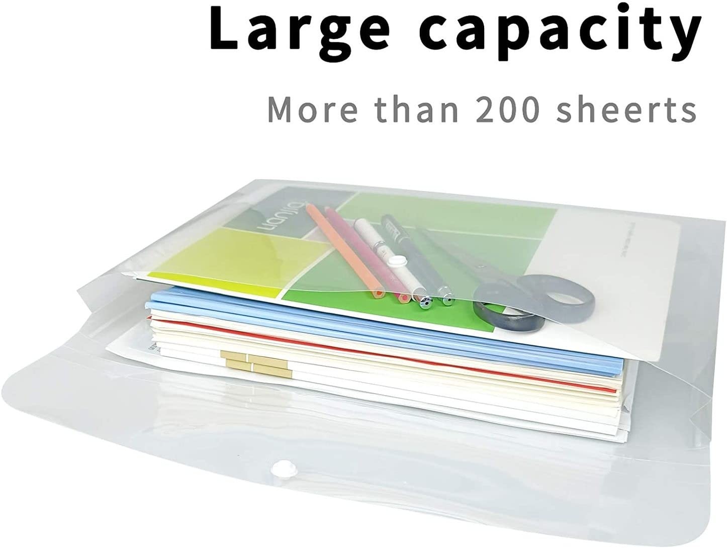 Plastic Legal Size Envelopes with Snap Closure,Clear Poly 6pcs-white