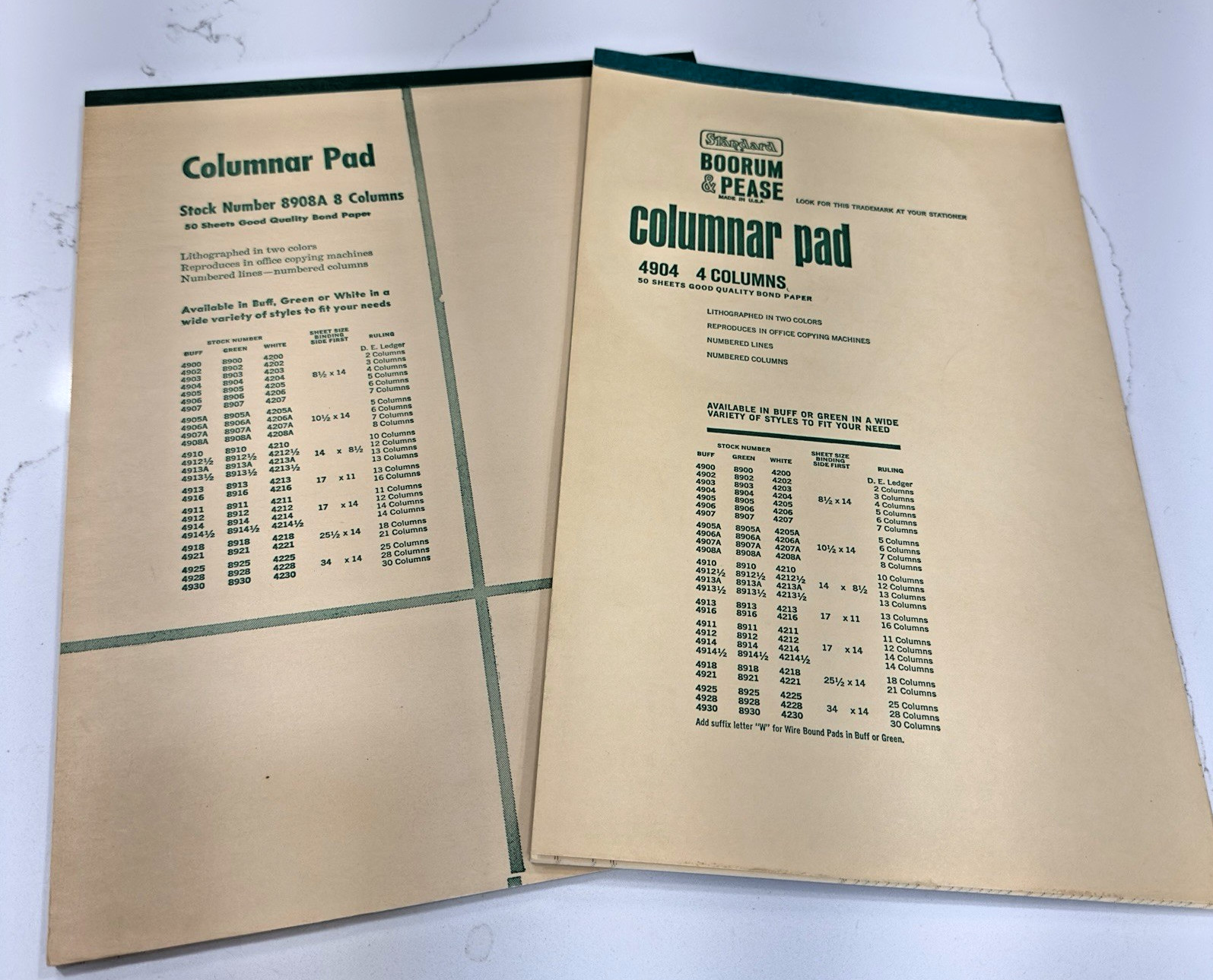 2 Vintage Boorum & Pease Accounting Columnar Pads 4 & 8 Columns_4904 & 8908A