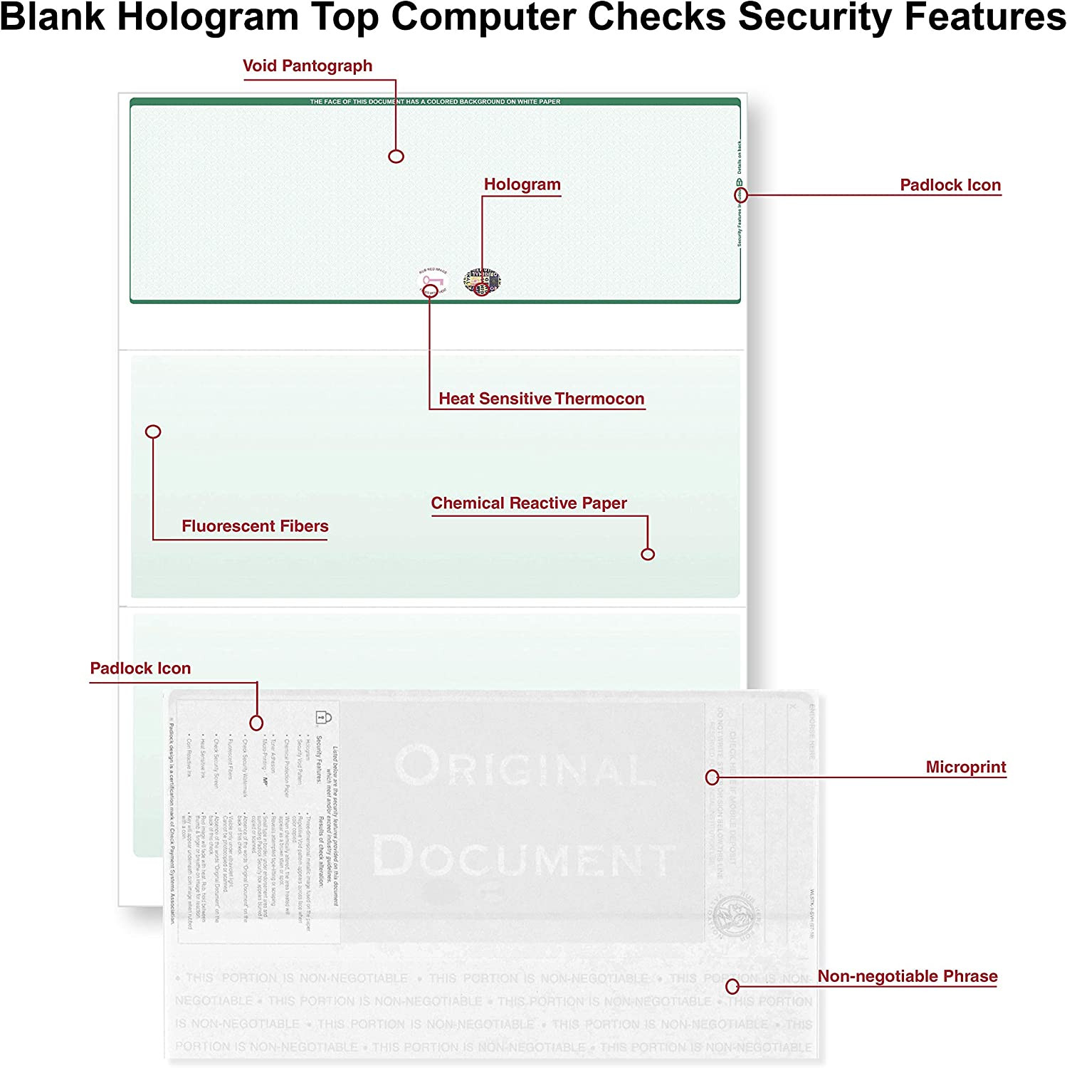 250-Pack Blank Hologram Top Computer Checks Laser Check with Perforated Vouchers