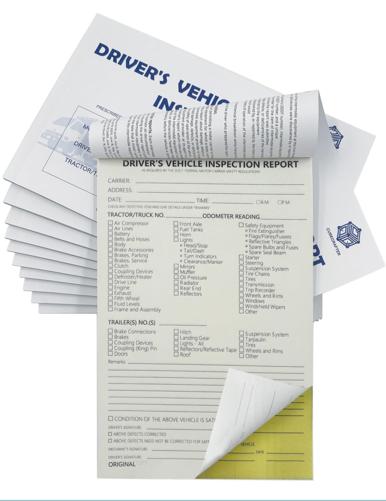 Detailed Driver’s Vehicle Inspection Report 10 Pack Book 21cm*14cm*6cm