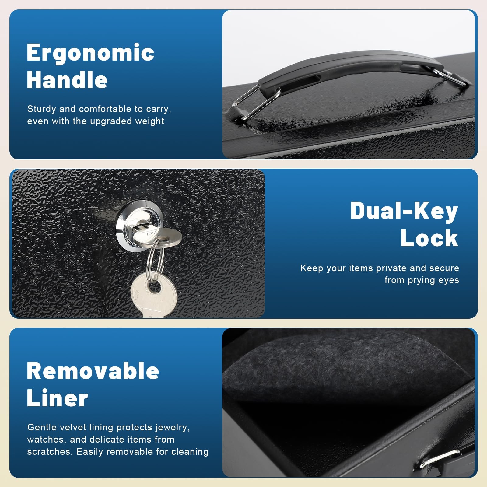 KYODOLED Fireproof Document Box with Key Lock, Small Medium, Black-M-Key Lock