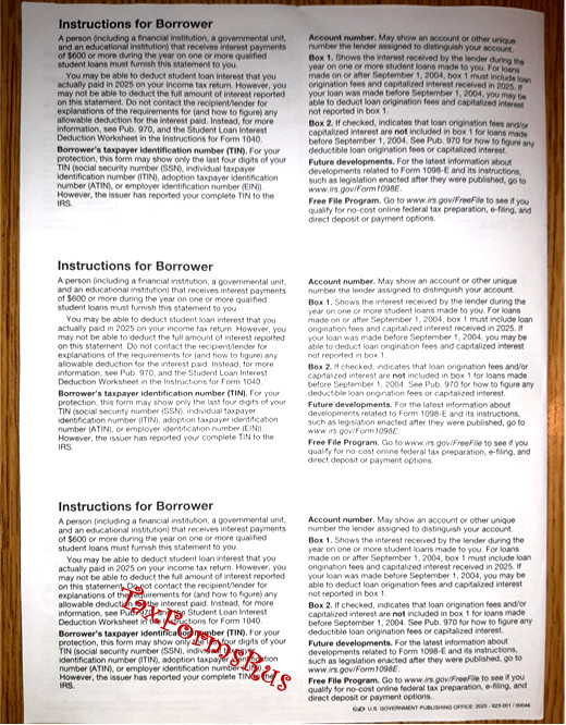 2025 IRS Tax Form 1098-E single sheet set for 3 borrowers, NONcarbonless 2pt 3up
