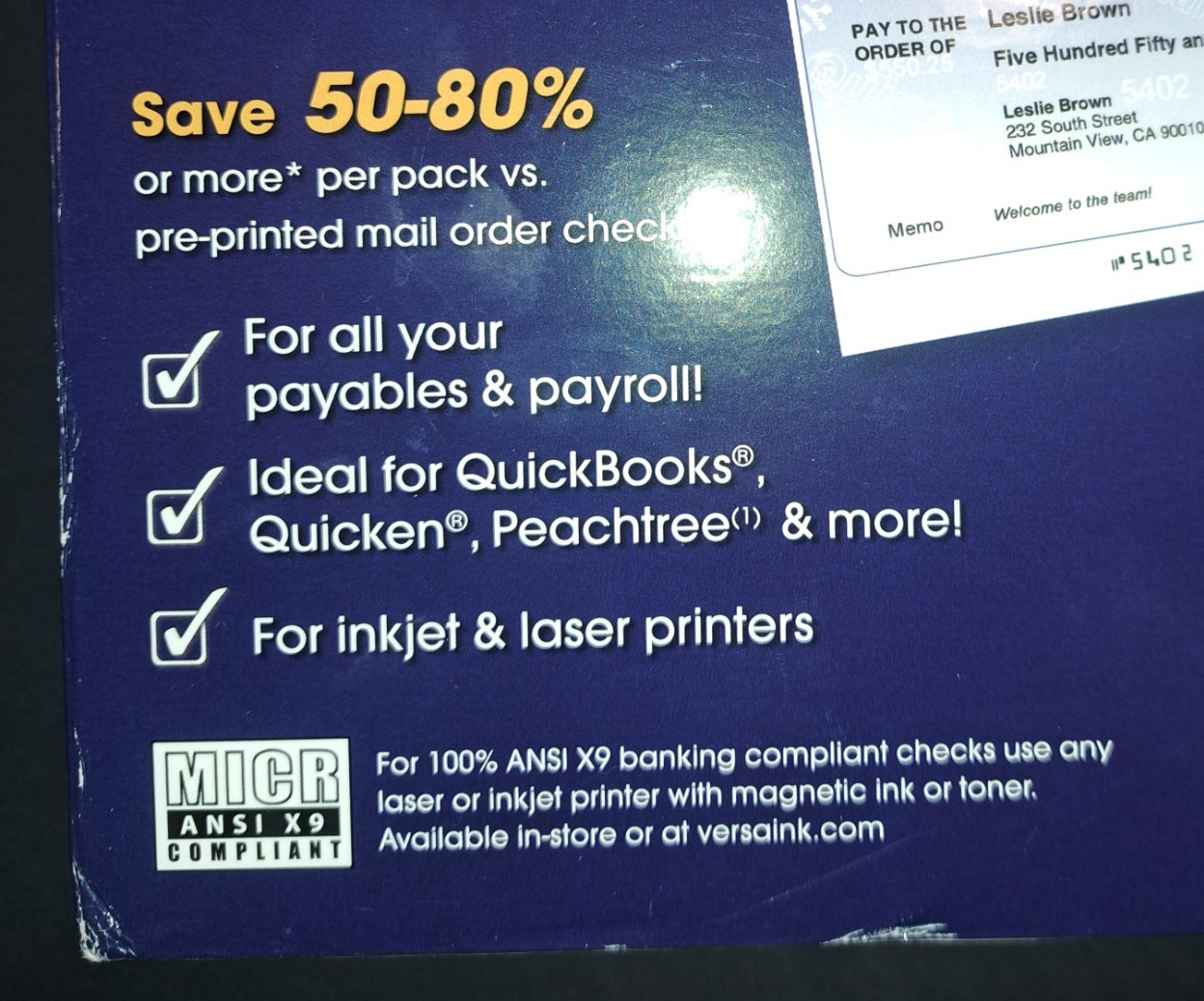 VersaCheck Security Business Check Refills #1000 500 Sheets 500 Check Refills