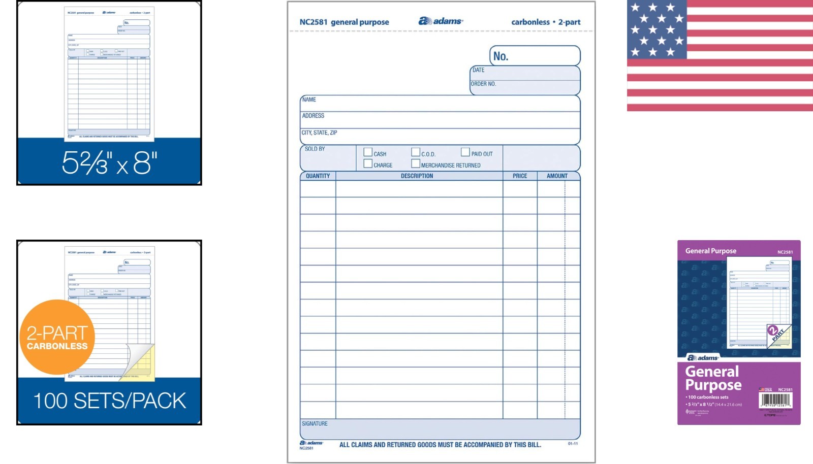 100-Count 2-Part Carbonless Business Forms, White/Canary, 5.67×8.5 Inches