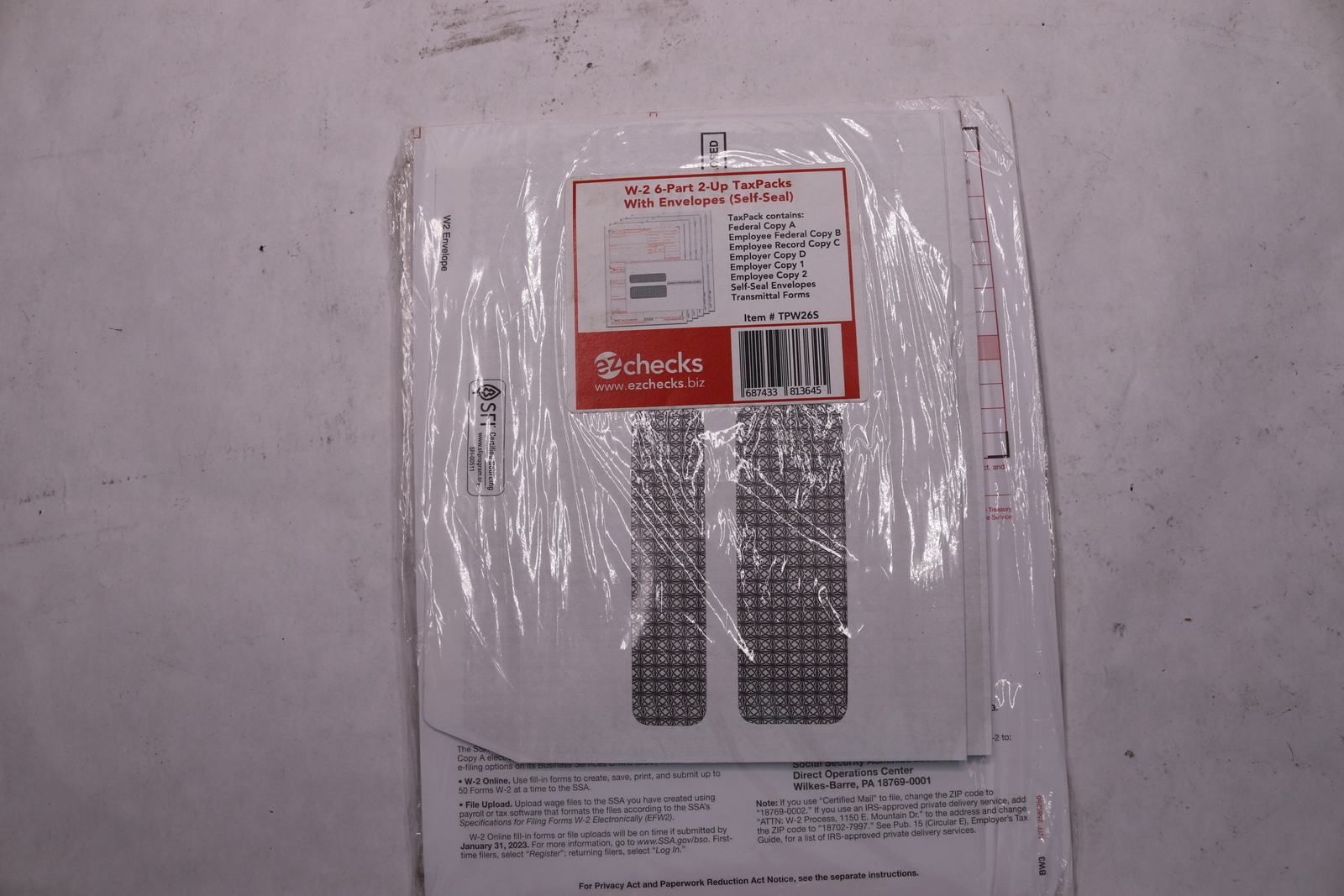 EZ Checks 2022 W-2 Preprinted 6-Part 2-Up Tax Packs with Envelopes TPW26S
