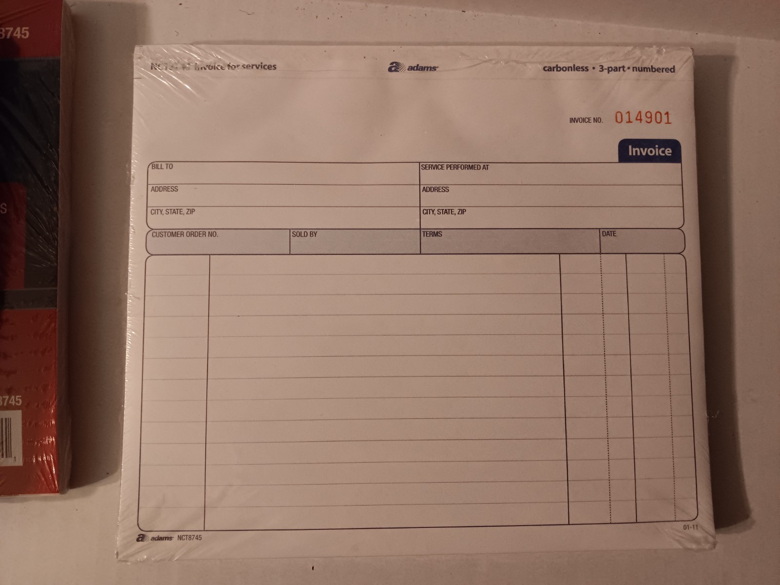4 pack Adams Invoice for Services 50 Unit, 7.44 x 8.5 Inches, White/Canary/Pink