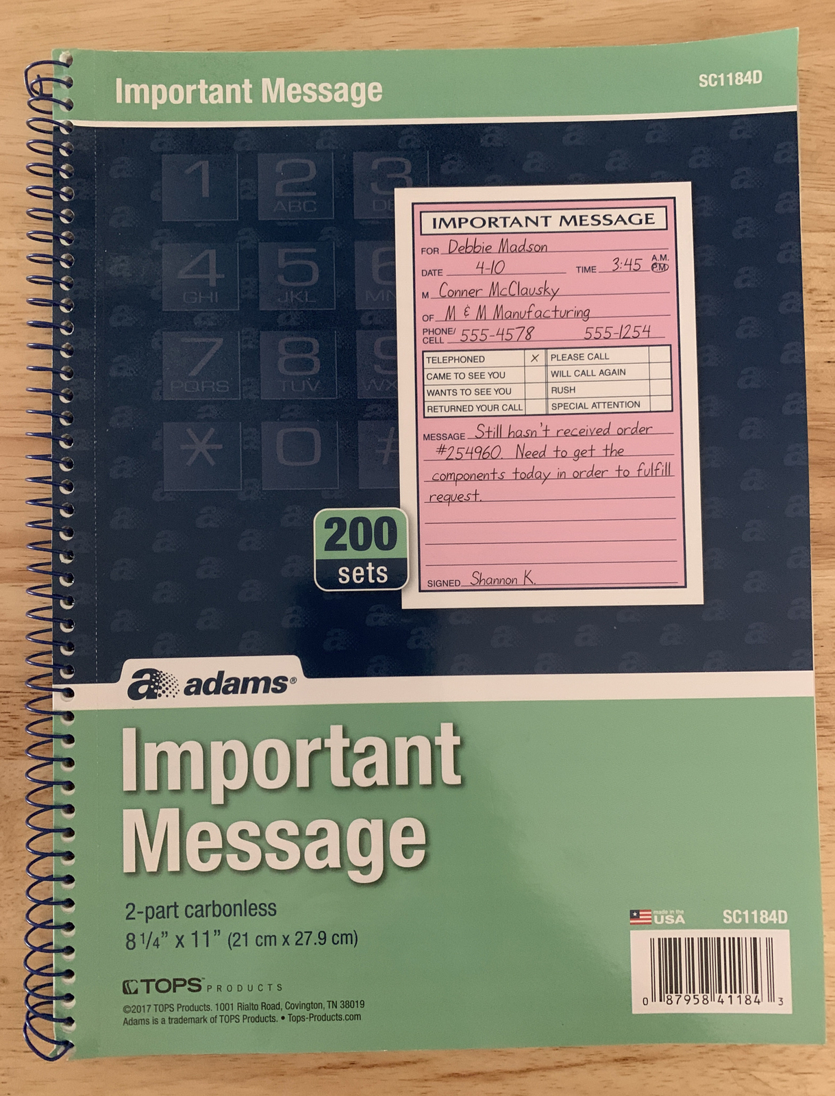 Message Book While You Were Out 50 Pages White Pink Phone Pad Carbon Copy Adams