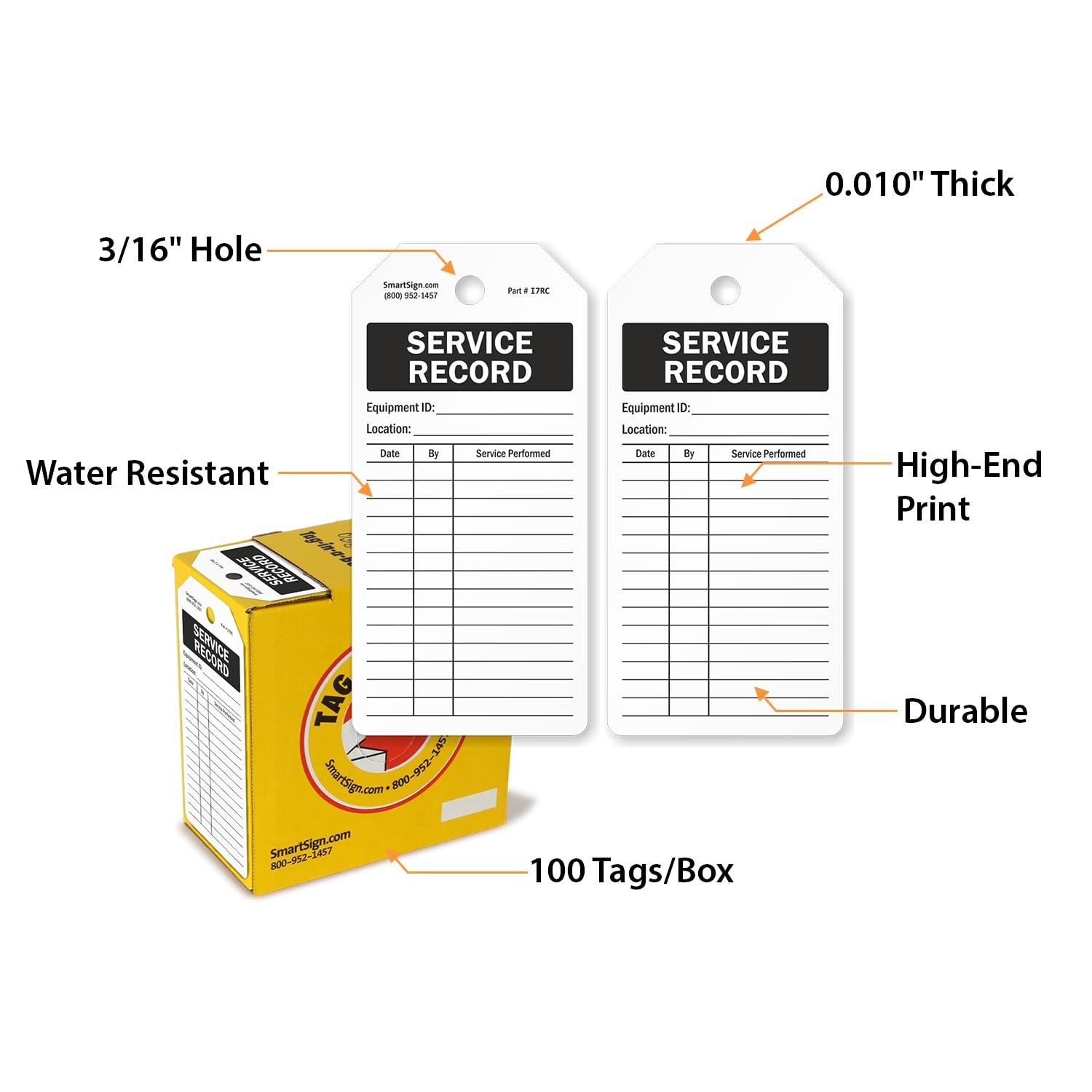 100-Pack Waterproof Write-On Service Record Tags, 2-Sided Blank Tags for Equipme