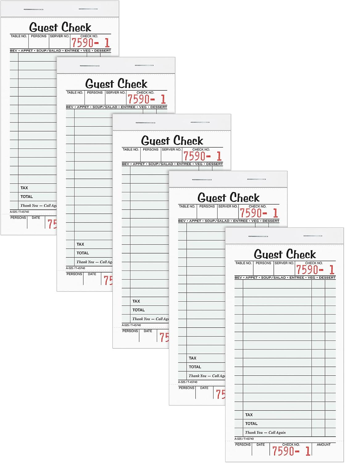 Adams Guest Check Pads, Single Part, Perforated, White, 3-2/5″ x 6-3/4 “, 50 She