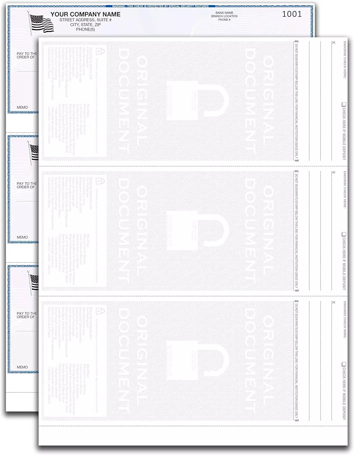 3 Checks Per Page Hologram High Security Laser Check Stock | 150 Sheets/450 Ct