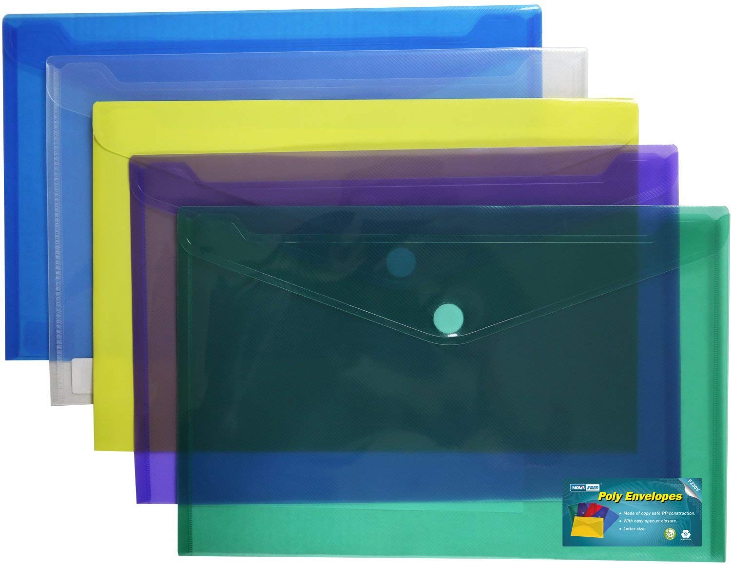 Poly Envelope- 5pc Single Color Set Translucent Letter, Multi-colored