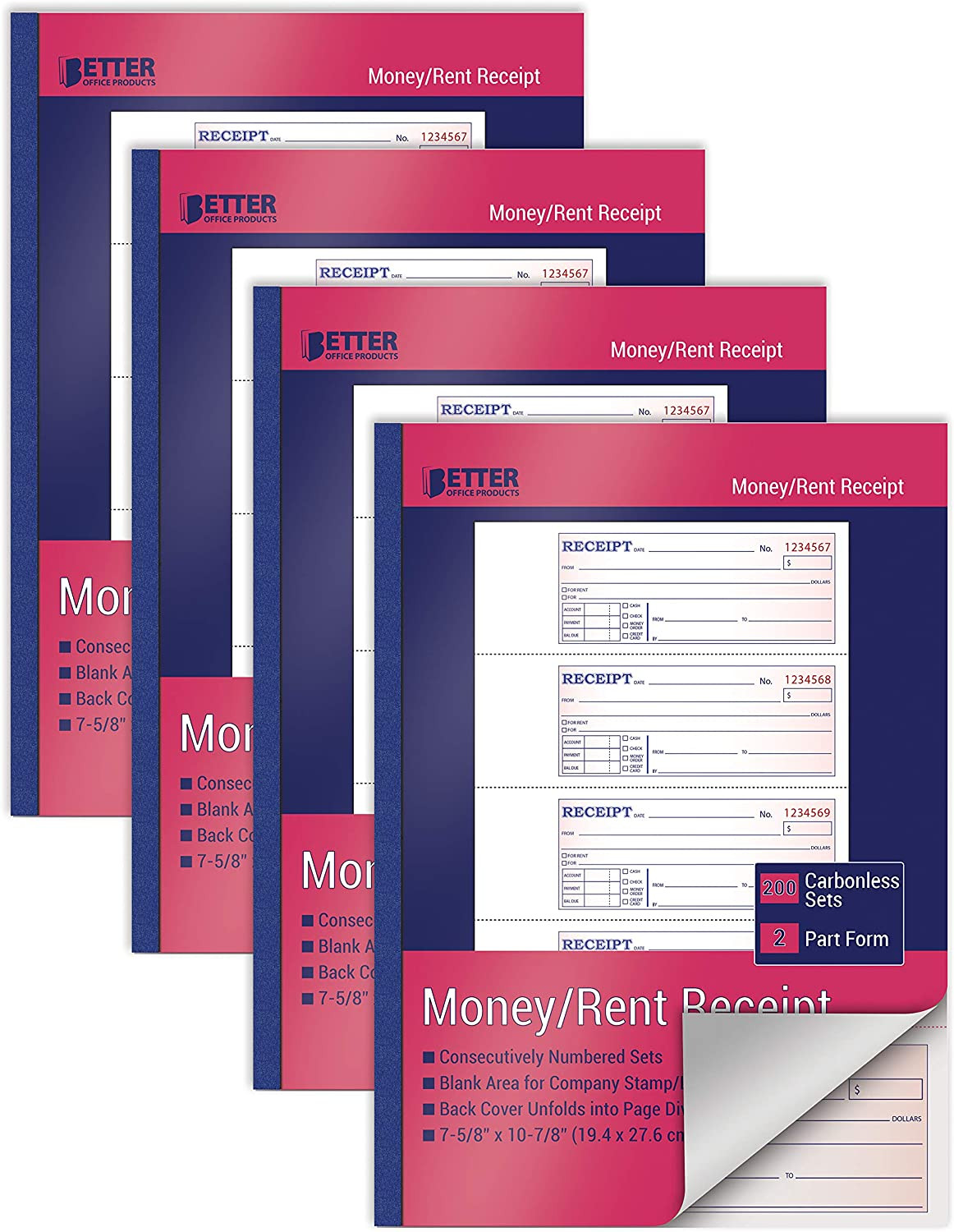 Cash Money and Rent Receipt Books, 4 Pack, Large Size