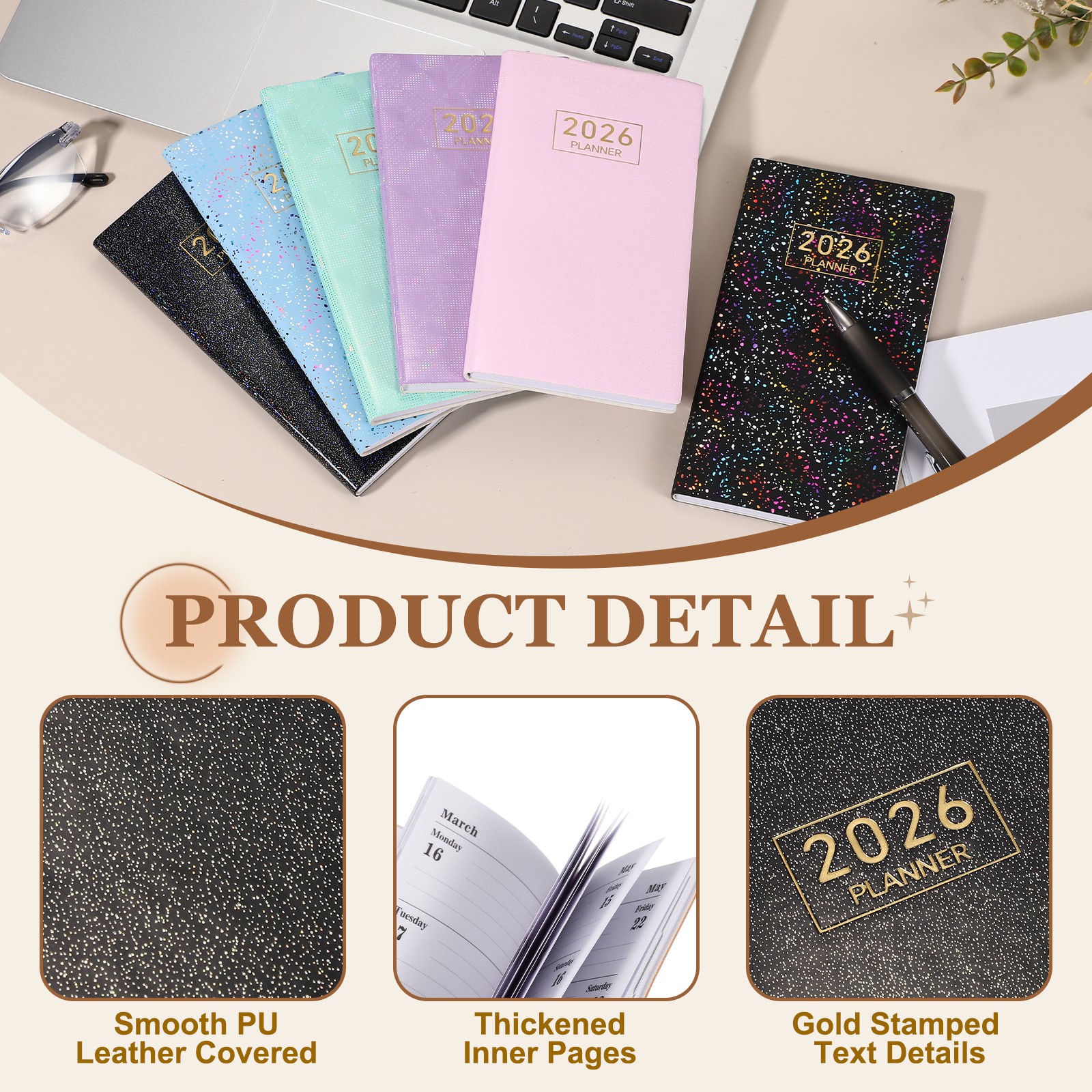 Daily Planner Notebook, 6.8 x 3.8″ 2026 to Do List Notebook, Star Black