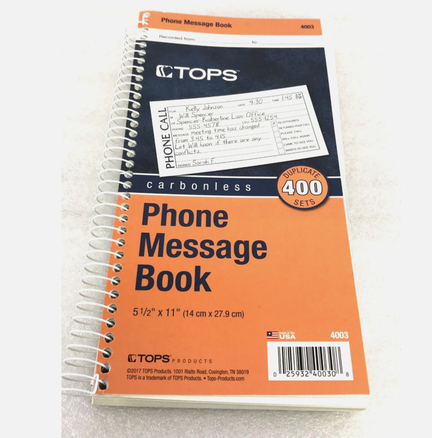 TOPS Phone Message Forms Book Carbonless Duplicate 2.75 x 5 Inches 400 Sets (S6)