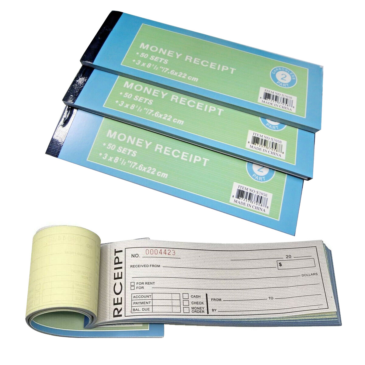 Lots 1/3/6 Money Receipt Book Rent Record Carbonless Duplicate 50 Sets/Book