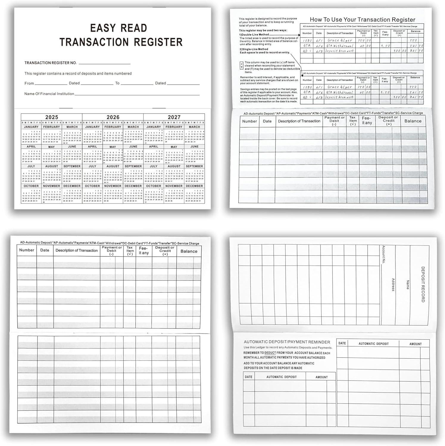 12 – Pack 6�3 Check Registers for Personal Checkbook – Blank Ledger Transacti…