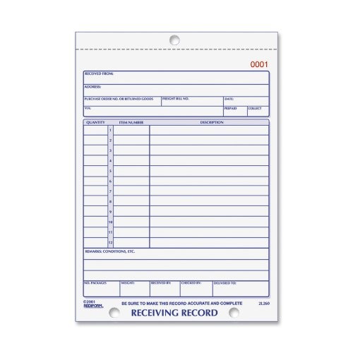 Rediform 2L260 Receiving Record Slip Book 50 Sheets Carbonless