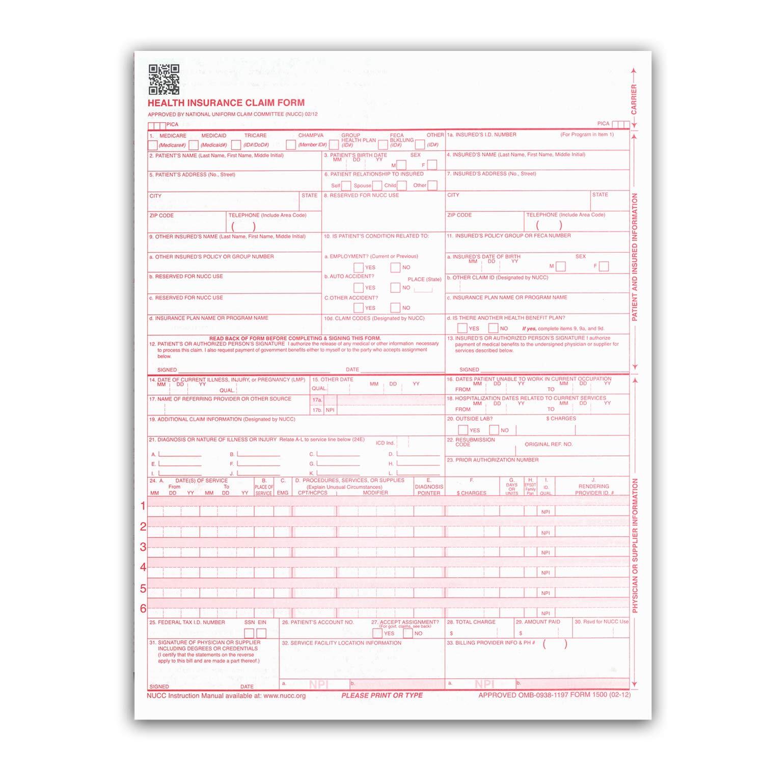 New CMS 1500 Claim Forms – HCFA Version 02/12 500 per Ream