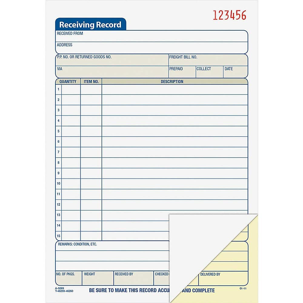 Adams Carbonless Receiving Record Book 50 Sets Customizable Business Forms